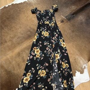Xhilaration Black and Yellow Floral Maxi Dress